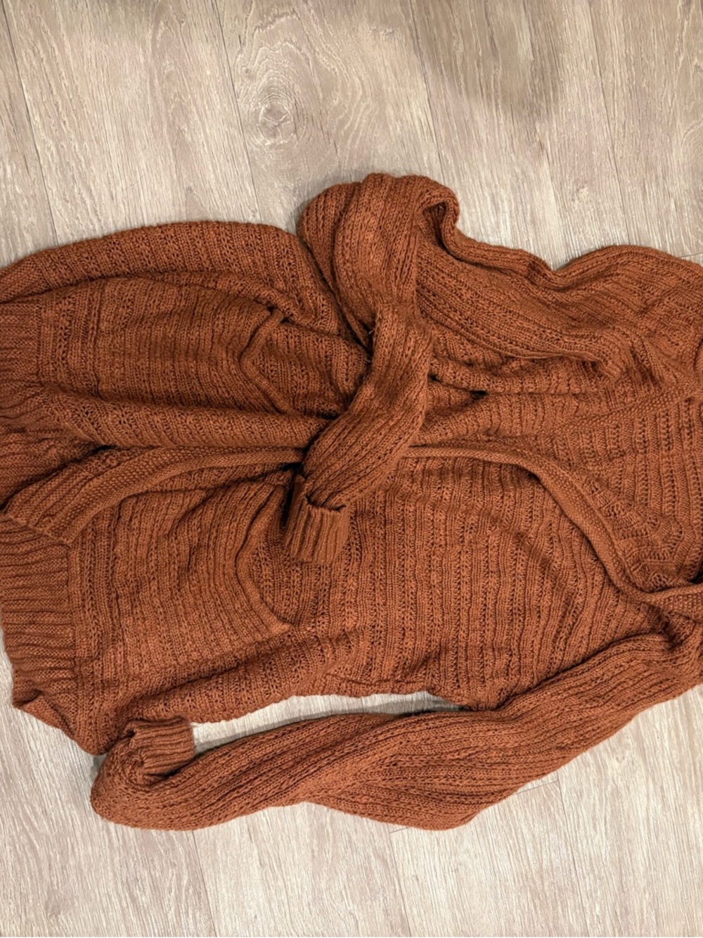 Pink Rose Ribbed Turtleneck Sweater - Rust